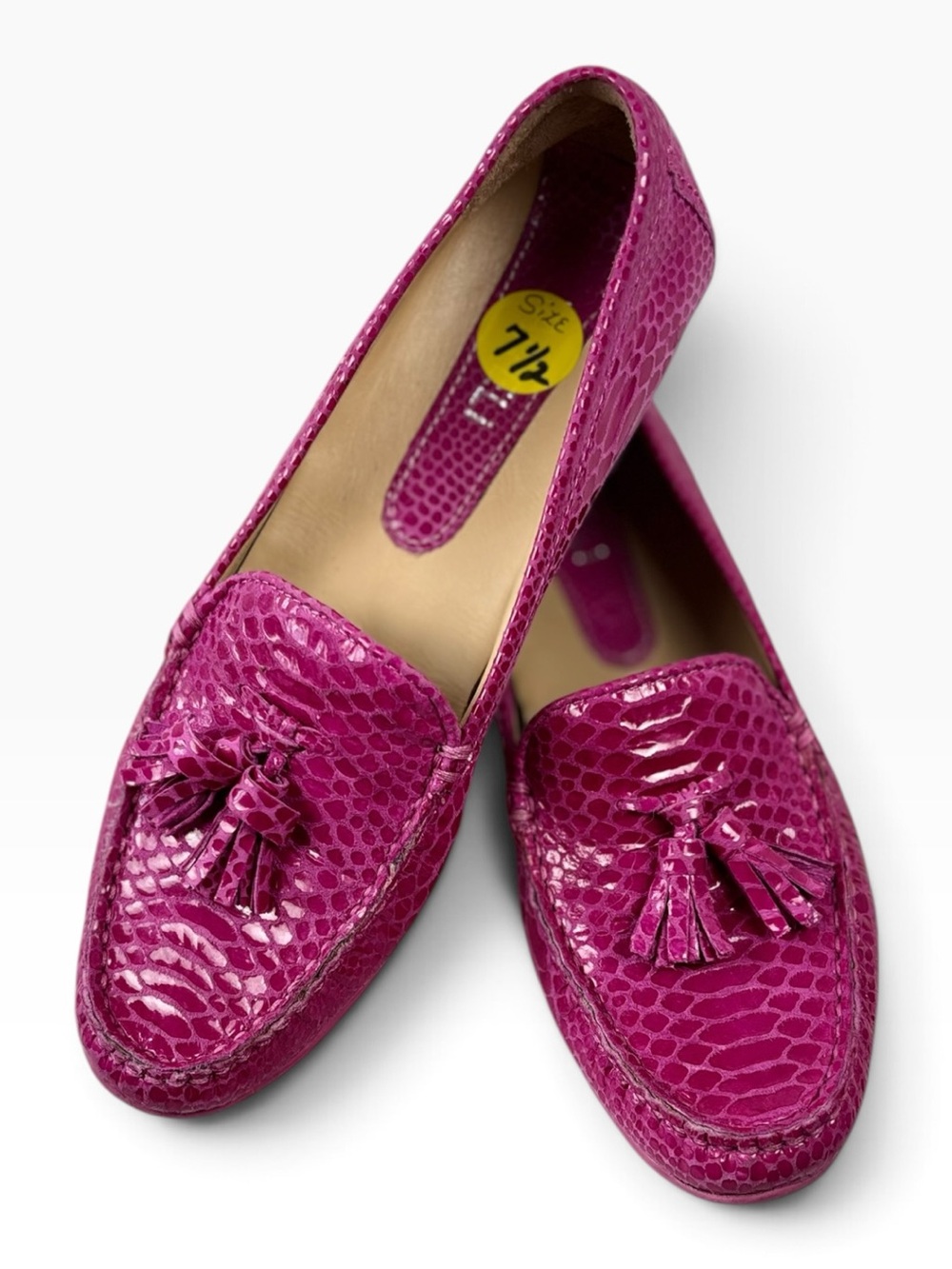 VanEli Fuchsia Leather Croc Embossed Tassel Driving Loafers Women’s Size 7.5 A